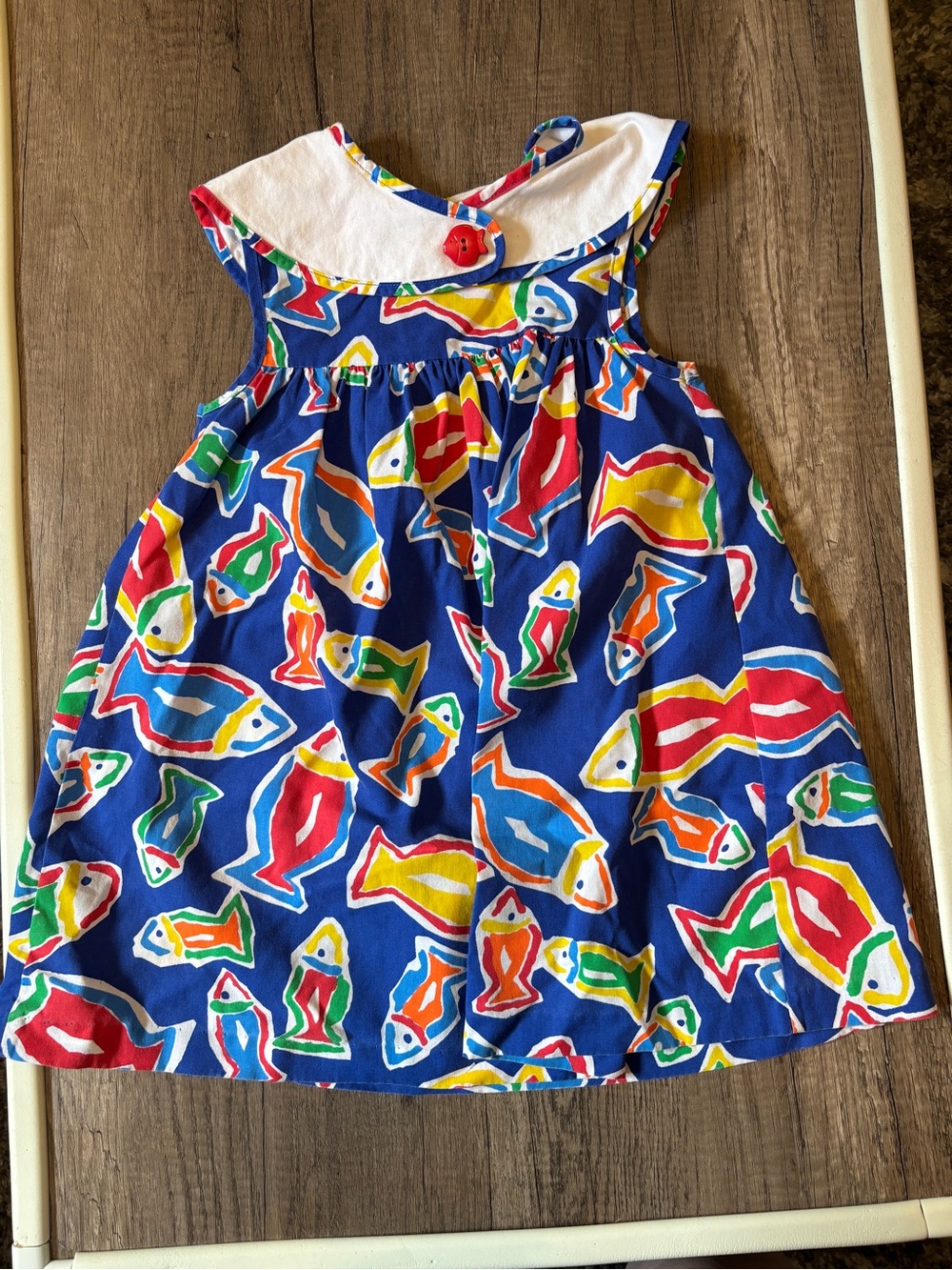 Vintage 90s Y2K Kids Clothes Dress Fish Colorful Geometric Abstract Collar 5